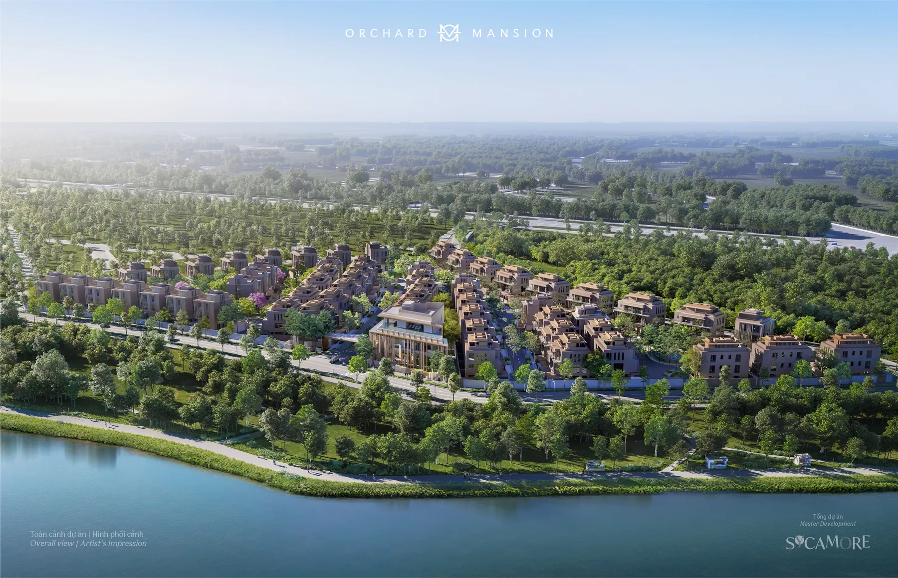 Toàn cảnh Orchard Mansion bên hồ