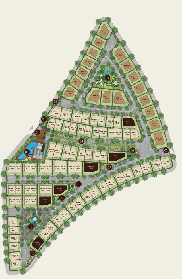 Mặt bằng tổng thể Orchard Mansion với 13 khu tiện ích